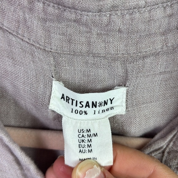 Artisan NY 100% Linen Button Down Shirt Roll Up Sleeves size M - Picture 2 of 8